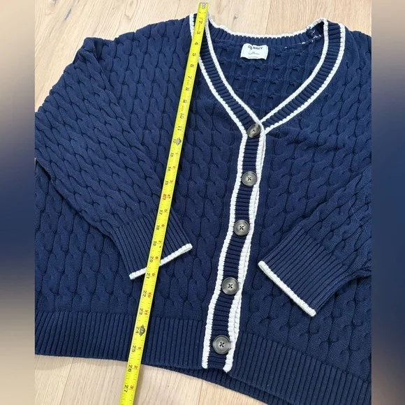 🕶️ Navy Blue Cable Knit Cardigan Sweater size XXL 100% cotton - Picture 4 of 6